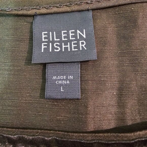 Eileen Fisher Silk/Linen Satin Weave Wonderland A-Line Skirt Sz L Olive Casual - Picture 4 of 14